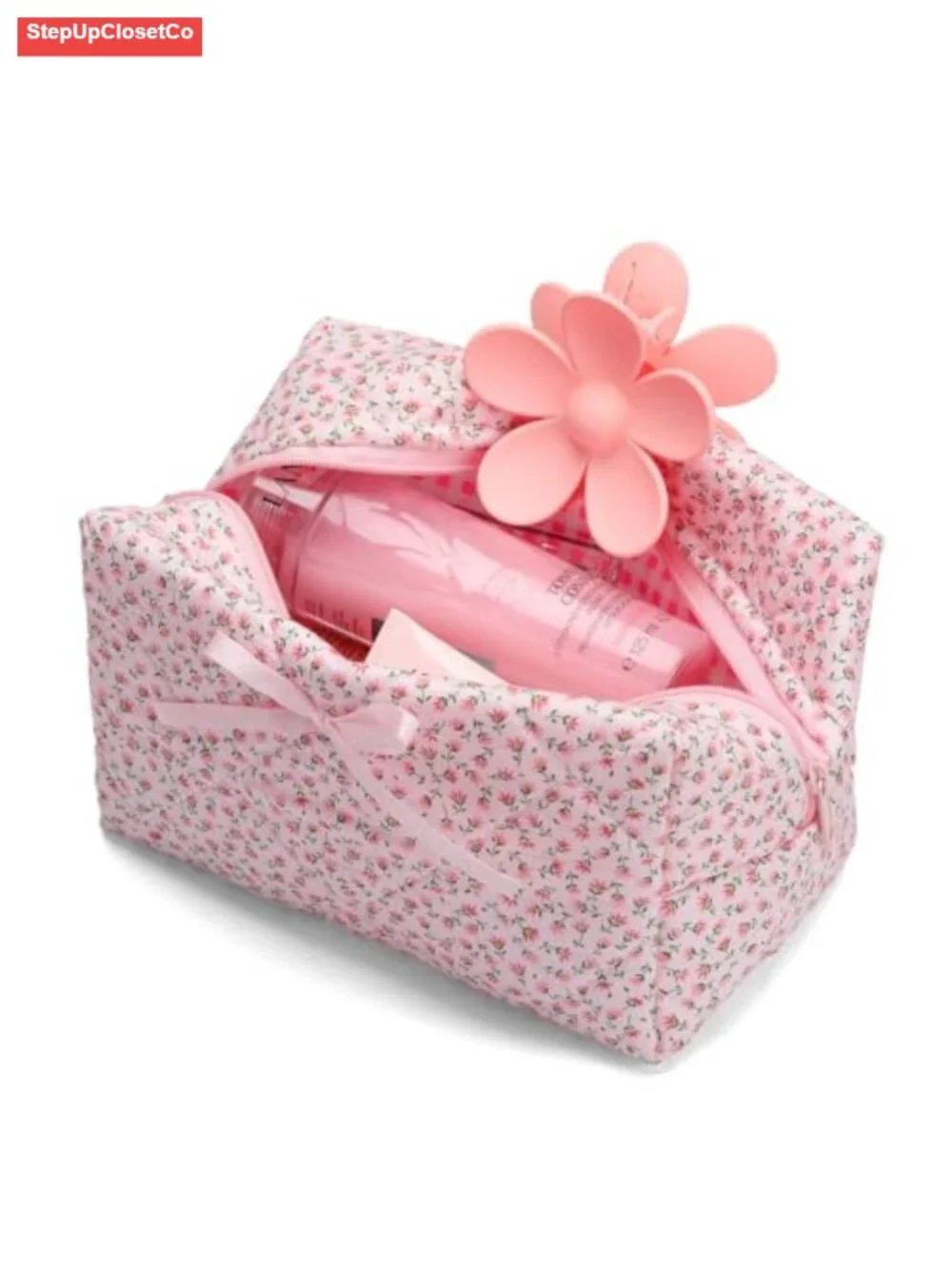 Quilted Floral Makeup Bag Handmade Cotton Pouch Toiletry Case Cosmetic Organizer